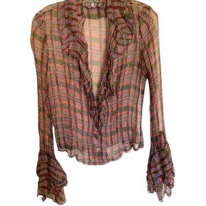 Sheer Tartan and Gold Lurex Boho Blouse Serena Kay